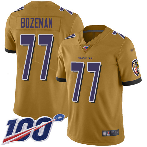Baltimore Ravens Limited Gold Men Bradley Bozeman Jersey NFL Football #77 100th Season Inverted Legend